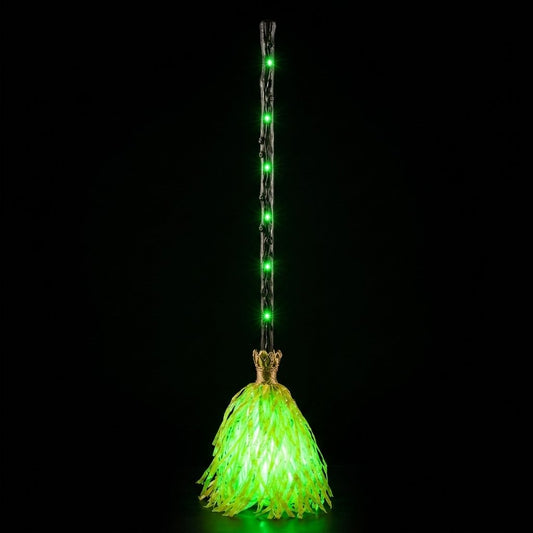 Light-Up Witch's Broom Decoration with Sound and Vibration, Green
