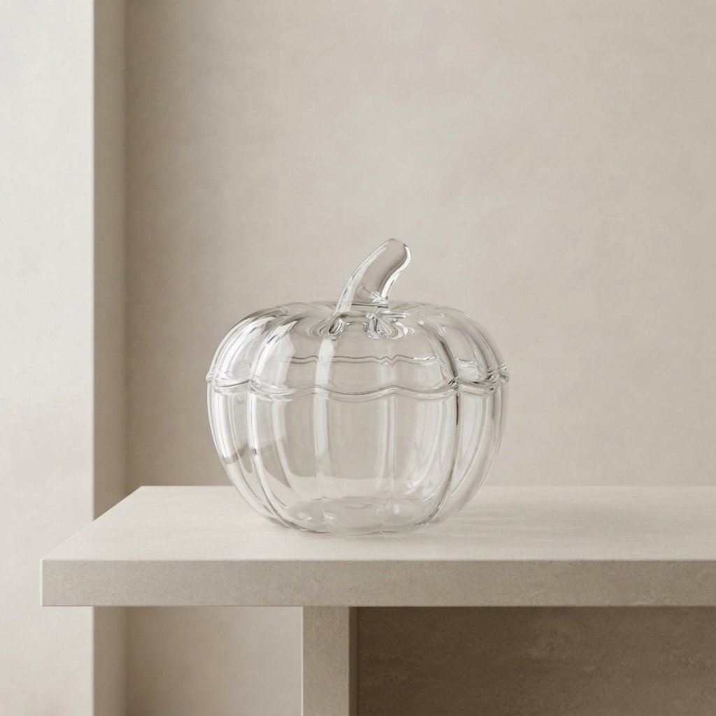 Glass Pumpkin Jar with Lid, Clear