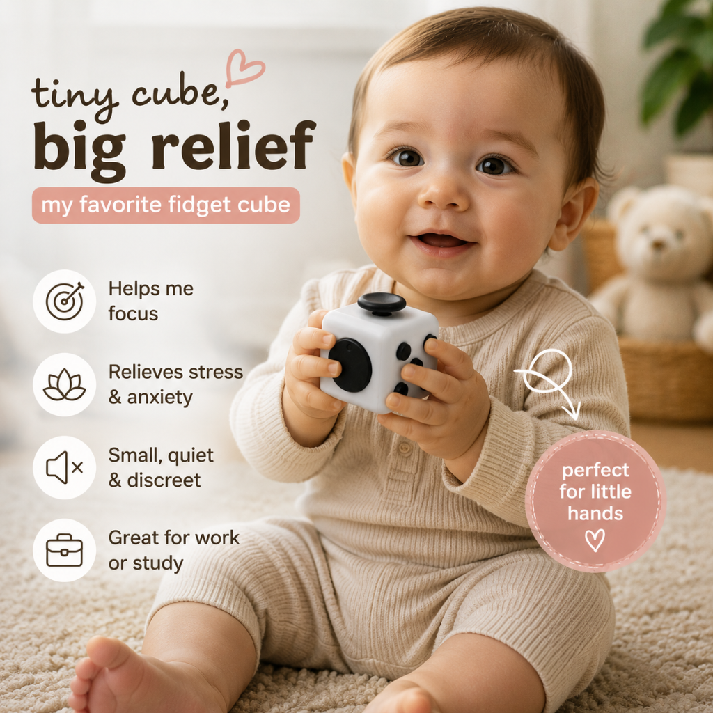 Fidget Activity Cube with Buttons, Switches and Spinning Dial, White