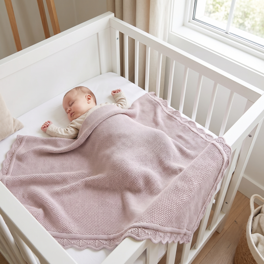 Knitted Baby Blanket in 100% Cotton, Dusty Lilac