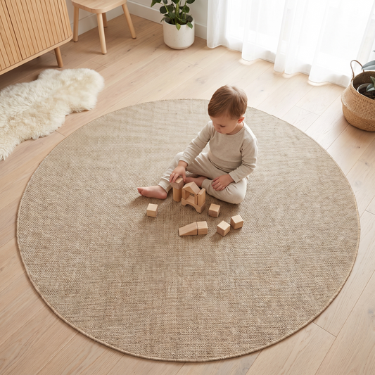 Round Woven Indoor Outdoor Rug, Natural Beige – 160 cm
