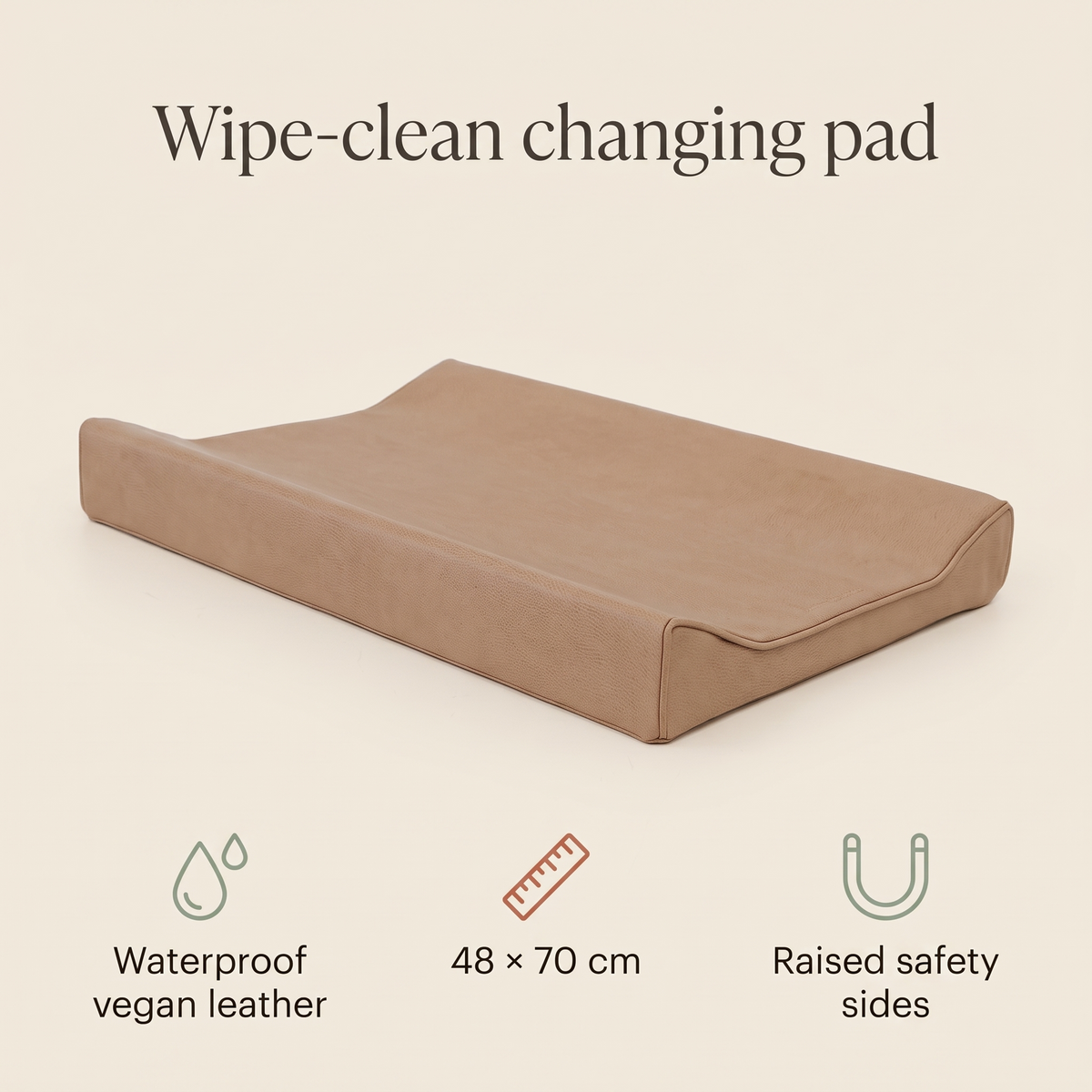 Faux Leather Baby Changing Pad with Raised Sides – Tan, 48 x 70 cm
