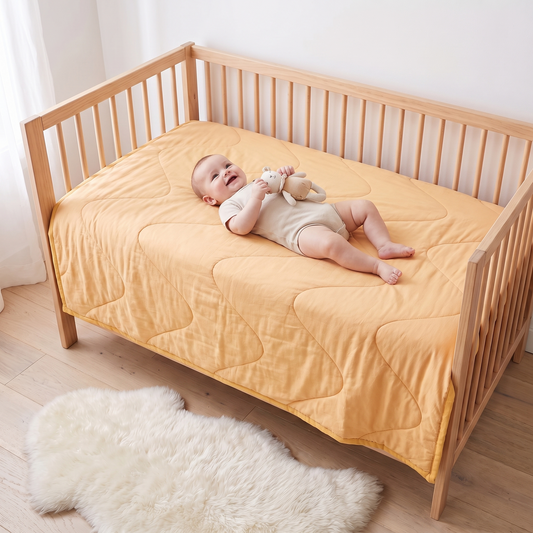 Quilted Bamboo Cotton Cot Bedspread, Butter Yellow