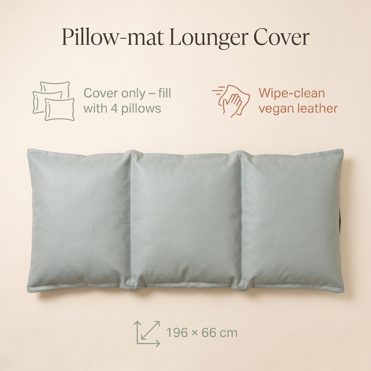 Pillow Mat Floor Lounger Cover for Four Standard Pillows, Duck Egg