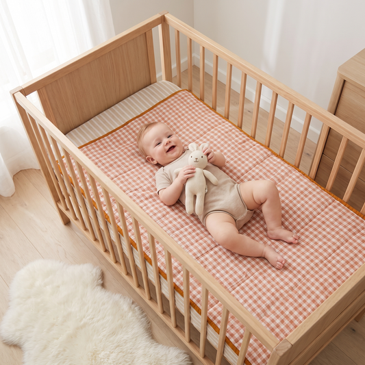 Reversible Linen Cot Quilt, Terracotta and Oat – 100 x 120 cm