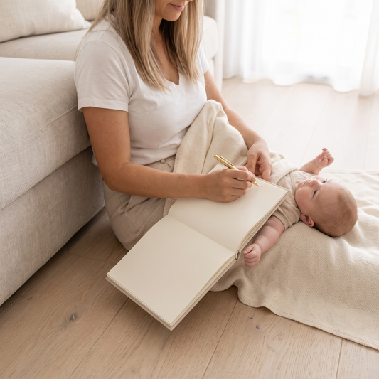 Baby Memory Book with Cloth Hardcover and Gold Foil, 98 Pages – Neutral