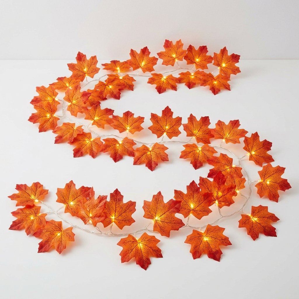 Maple Leaf LED String Lights with Warm Amber Glow