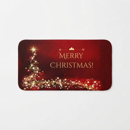 Non-Slip Christmas Door Mat with Golden Star Tree, Crimson