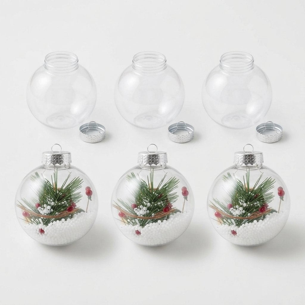 Clear Fillable Plastic Christmas Baubles, Set of 24