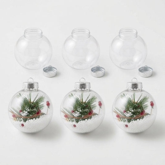 Clear Fillable Plastic Christmas Baubles, Set of 24