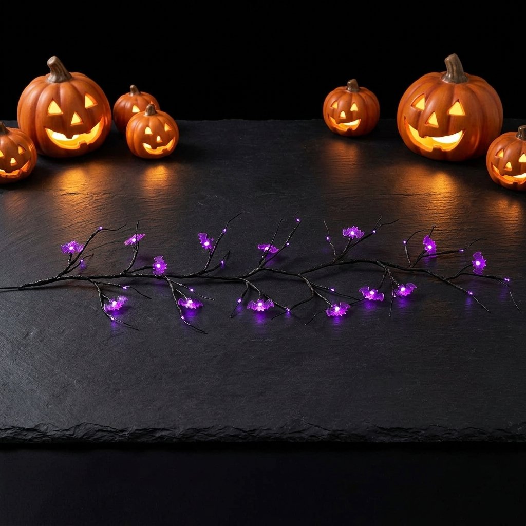 Halloween LED Twig Garland with 18 Pumpkin or Bat Lanterns – 6 ft