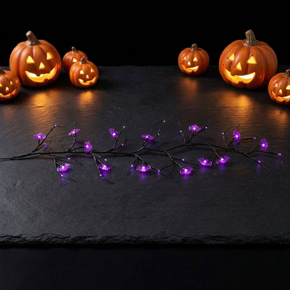 Halloween LED Twig Garland with 18 Pumpkin or Bat Lanterns – 6 ft