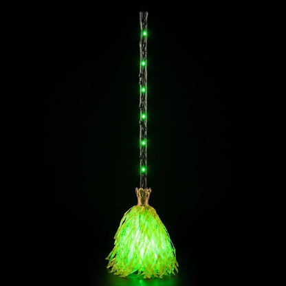 Light-Up Witch's Broom Decoration with Sound and Vibration, Green