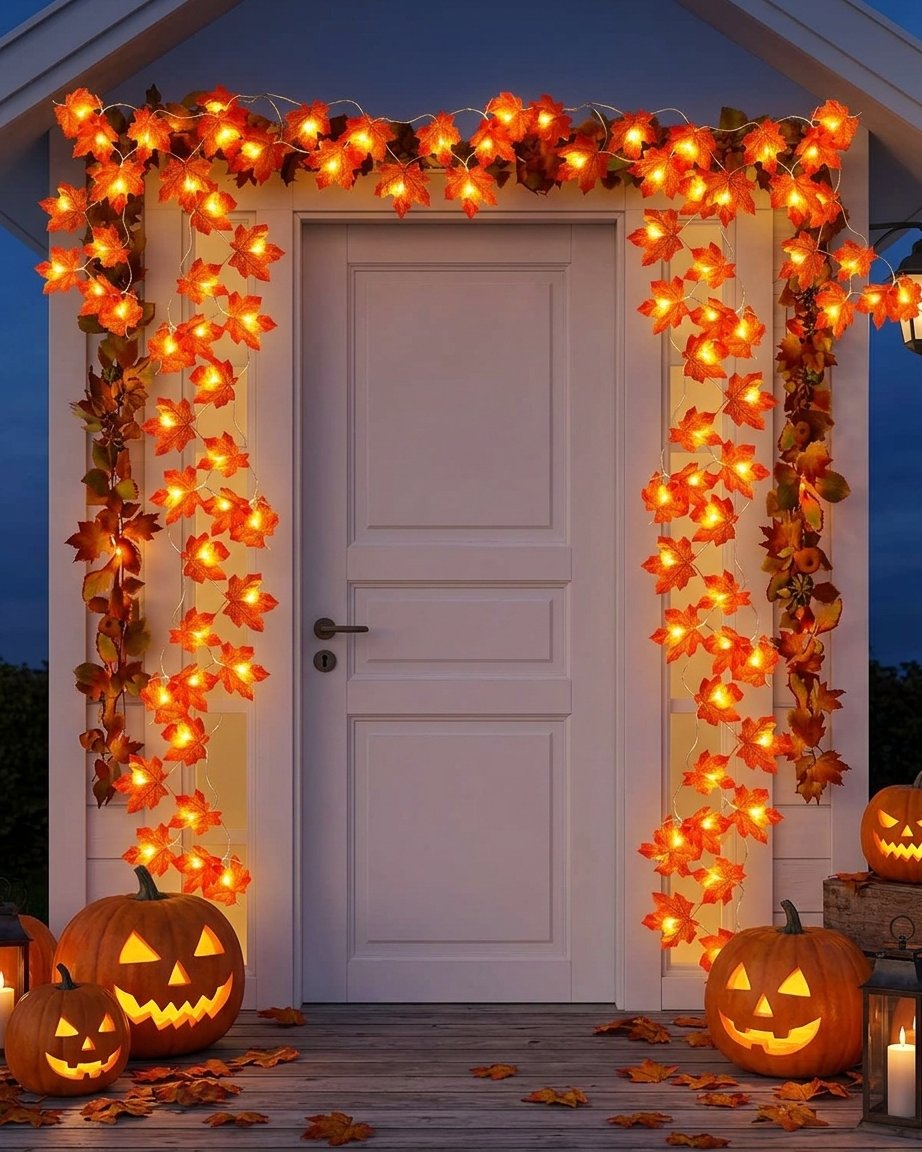 Maple Leaf LED String Lights with Warm Amber Glow