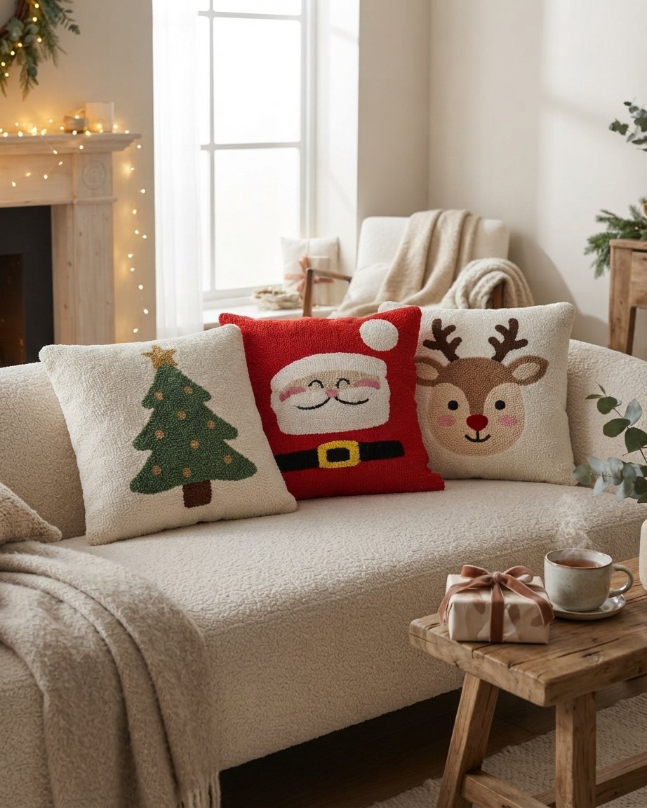 Tufted Christmas Cushion Cover, Cotton, 14 x 14 in