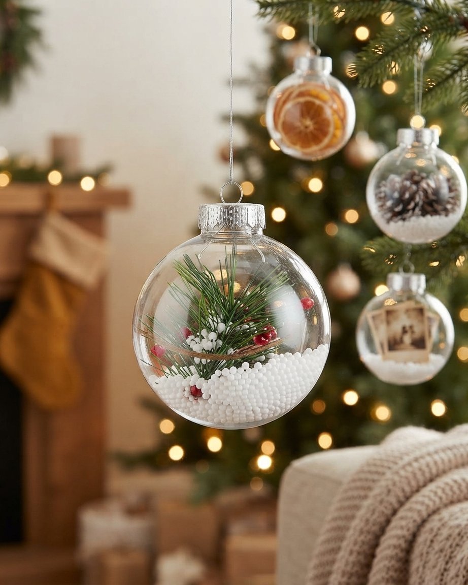 Clear Fillable Plastic Christmas Baubles, Set of 24