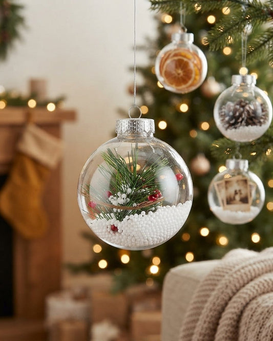 Clear Fillable Plastic Christmas Baubles, Set of 24
