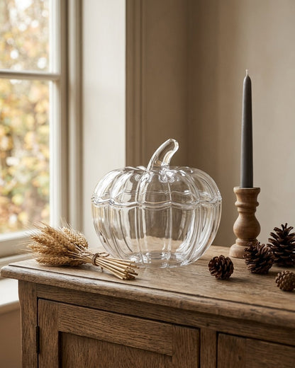 Glass Pumpkin Jar with Lid, Clear