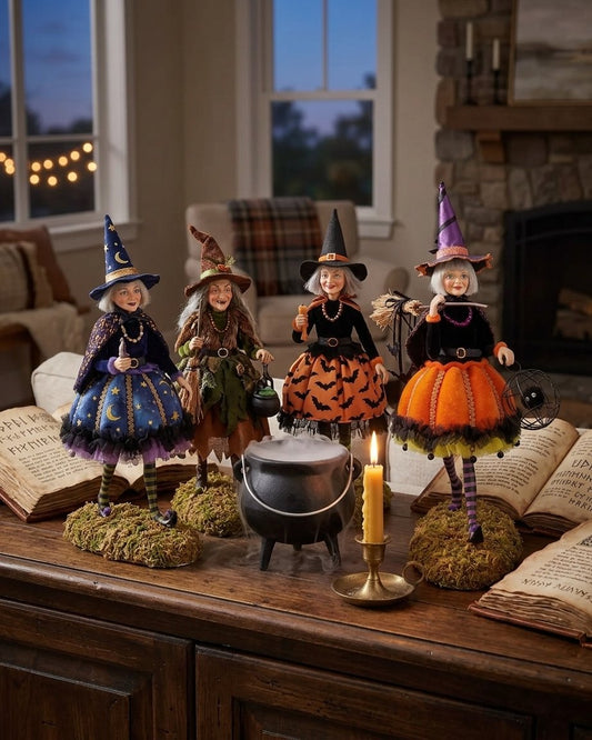 Halloween Witch Figurine on Moss Base, 25 cm
