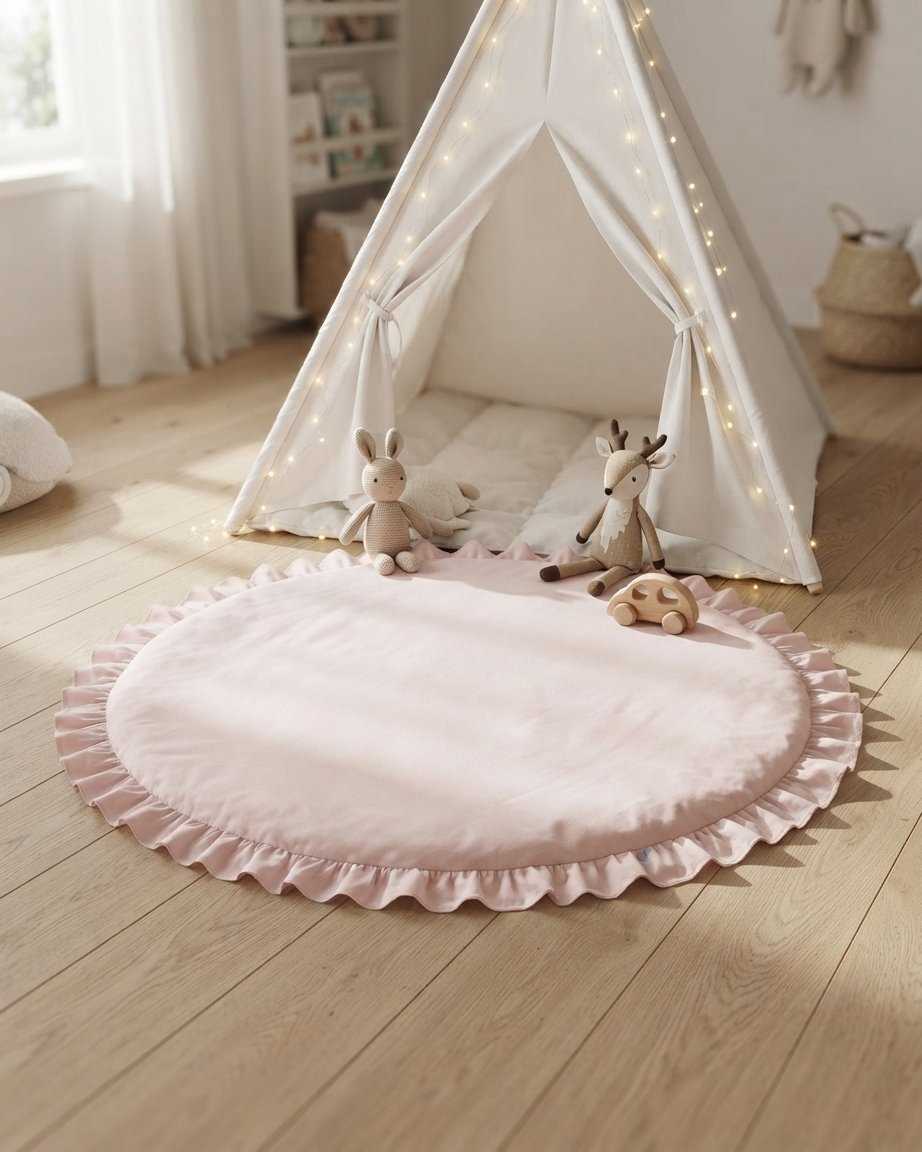 Round Padded Baby Play Mat with Ruffled Edge, 100 cm