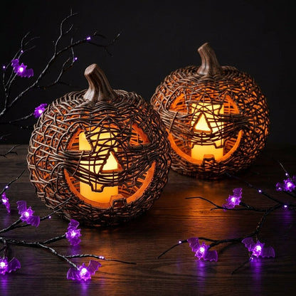 Halloween LED Twig Garland with 18 Pumpkin or Bat Lanterns – 6 ft
