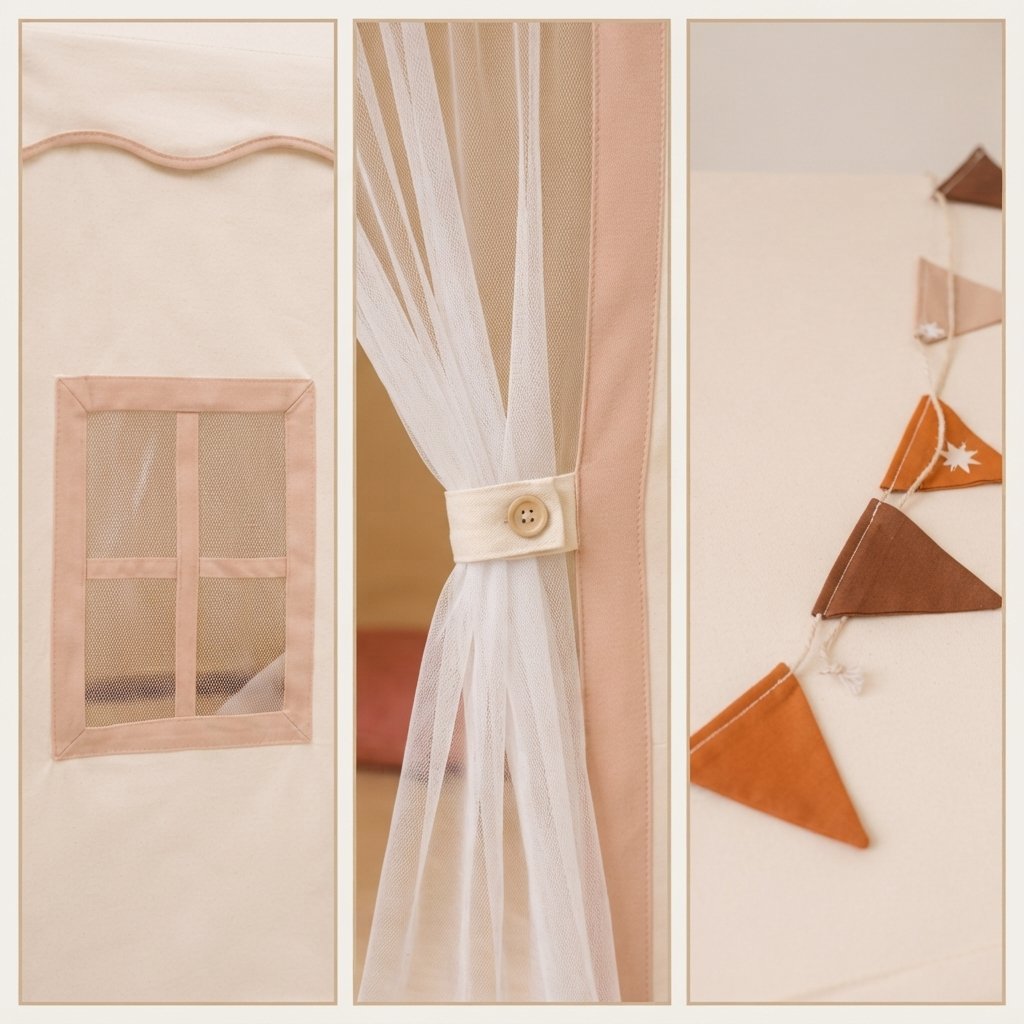 Kids Playhouse Tent with Bunting and Roll-Up Curtains