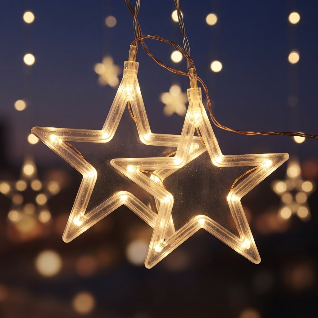 LED Star Curtain Lights with Timer, Warm White