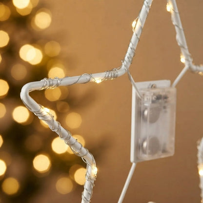 LED Star Lights with White Metal Frame, Warm White, Set of 2