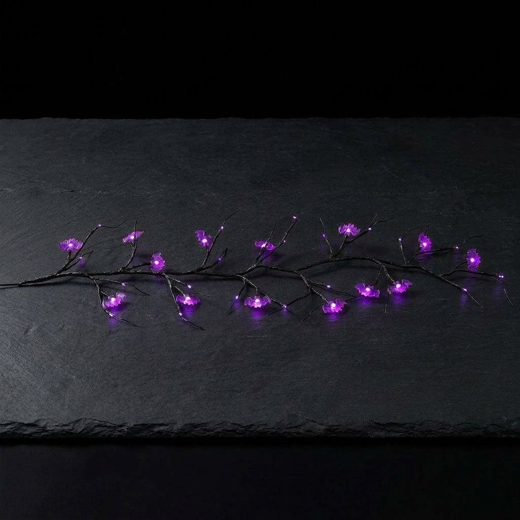 Halloween LED Twig Garland with 18 Pumpkin or Bat Lanterns – 6 ft