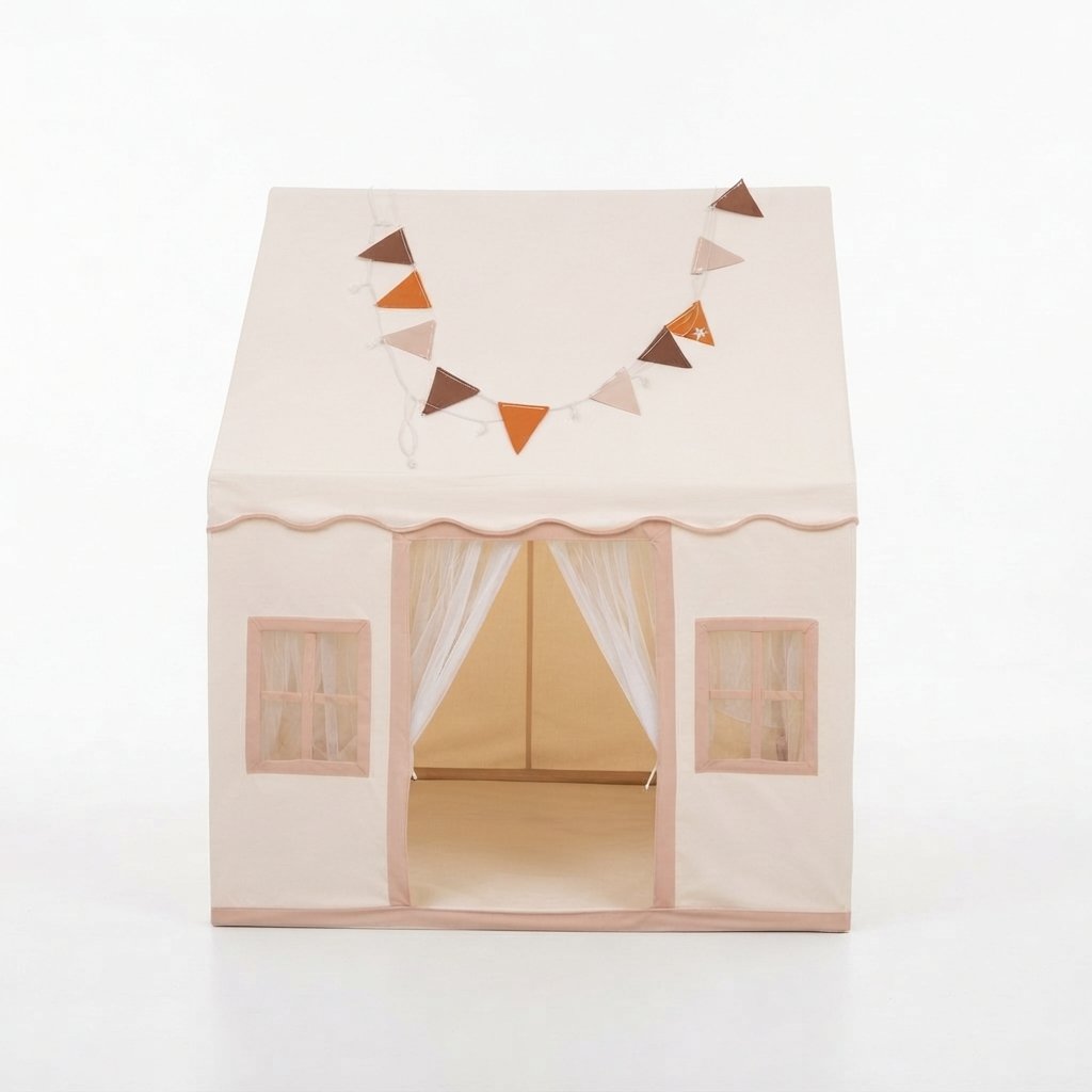 Kids Playhouse Tent with Bunting and Roll-Up Curtains