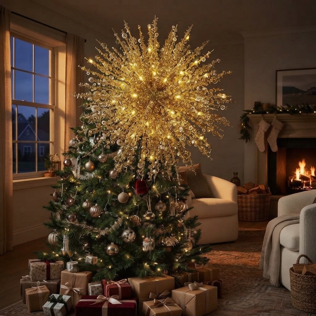 LED Starburst Christmas Tree Topper with Glitter Strands
