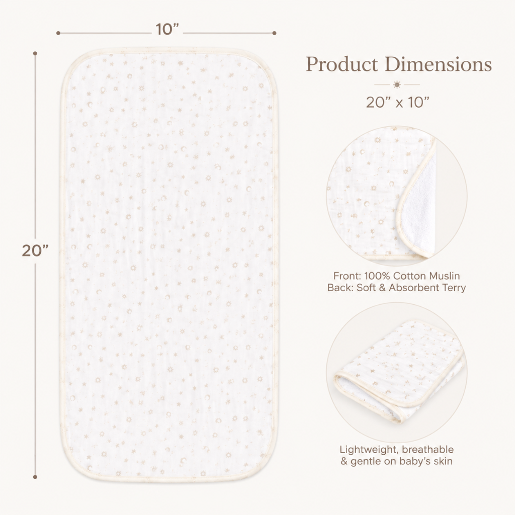 Muslin Cotton Burp Cloth Set of 5, Printed and Plain