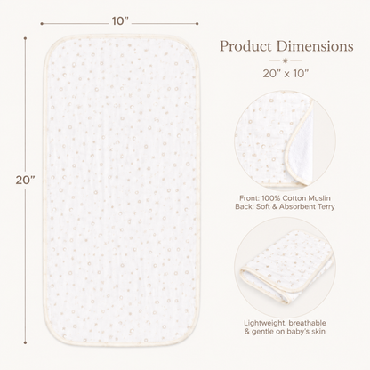 Muslin Cotton Burp Cloth Set of 5, Printed and Plain