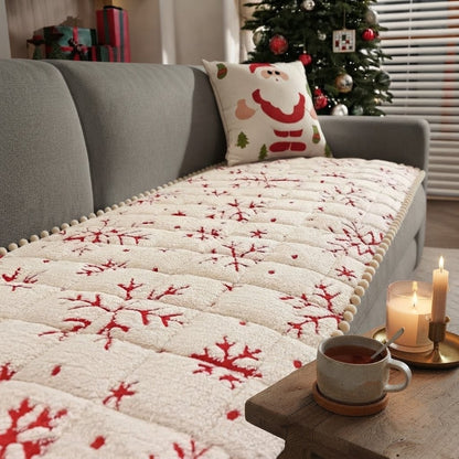 Quilted Christmas Sofa Cover with Snowflake Pattern