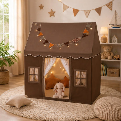 Kids Playhouse Tent with Bunting and Roll-Up Curtains