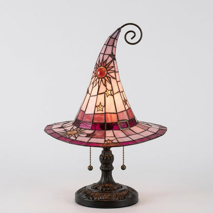 Witch Hat Stained Glass Style Accent Lamp with Star and Sun Panels