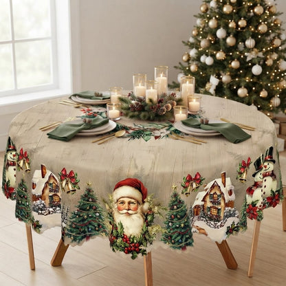 Christmas Tablecloth with Santa and Snowflake Border, Red
