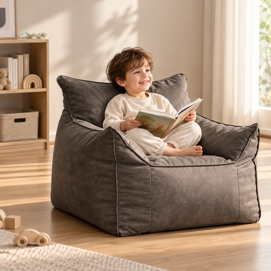 Kids Bean Bag Lounger Cover in Faux Leather, Gray