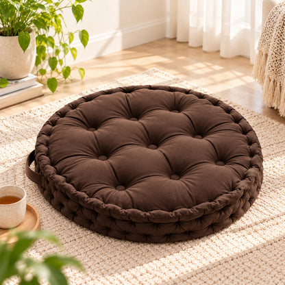 Kids Floor Cushion with Carry Handle – Plush Fabric, 60 cm, Brown