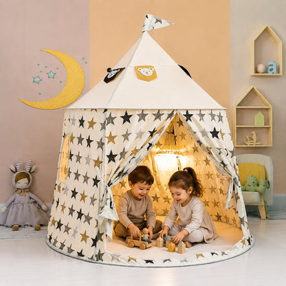 Kids Indoor Play Tent with Star Pattern, White