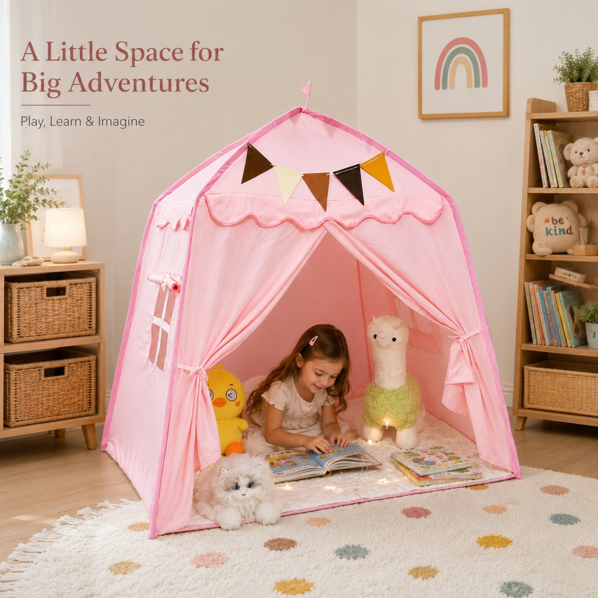 Kids Canopy Play Tent with Fibreglass Rods, Pink