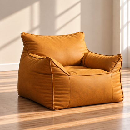 Kids Bean Bag Lounger Cover in Faux Leather, Mustard