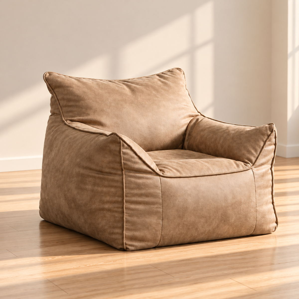 Kids Bean Bag Lounger Cover in Faux Leather, Camel
