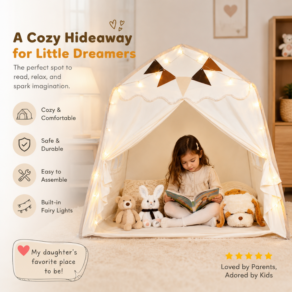 Kids Canopy Play Tent with Fibreglass Rods, Beige
