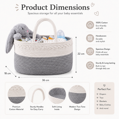 Fabric Nappy Caddy Organizer with Carry Handles, Gray
