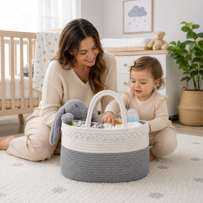 Fabric Nappy Caddy Organizer with Carry Handles, Gray