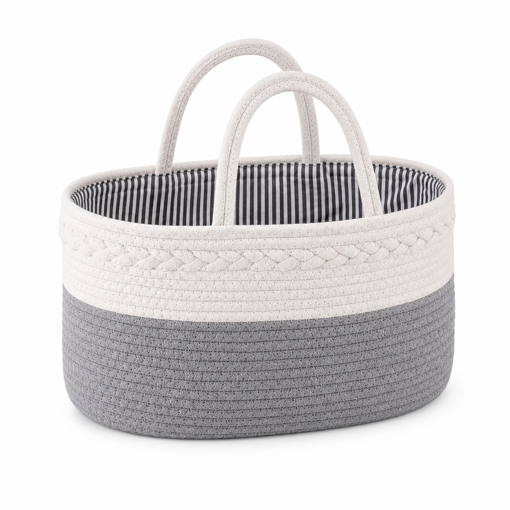 Fabric Nappy Caddy Organizer with Carry Handles, Gray
