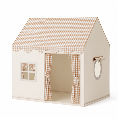 Kids Playhouse Tent with Three Windows, Khaki Plaid