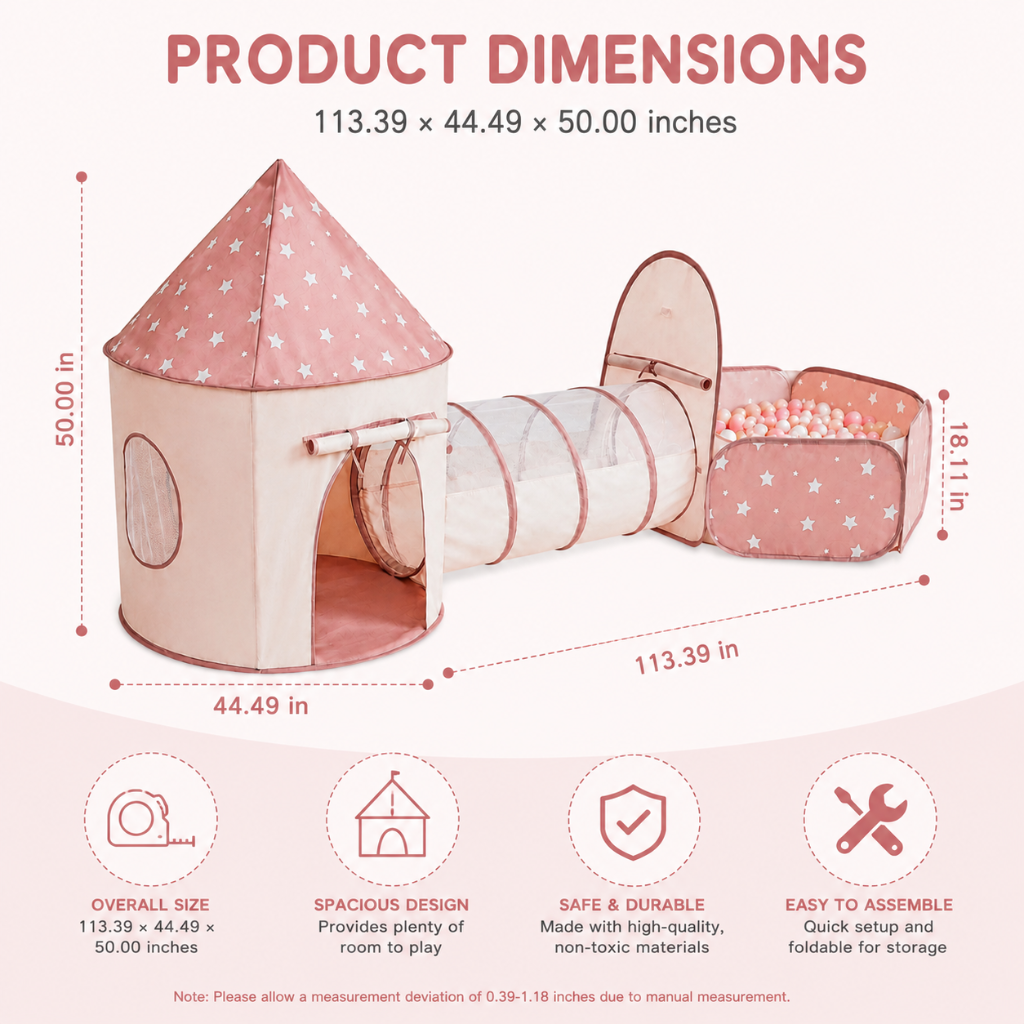 Kids Pop-Up Play Tent with Crawl Tunnel and Ball Pit