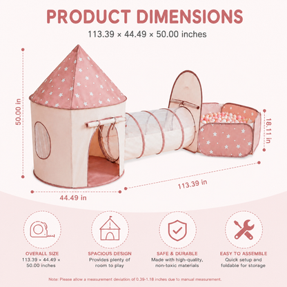 Kids Pop-Up Play Tent with Crawl Tunnel and Ball Pit